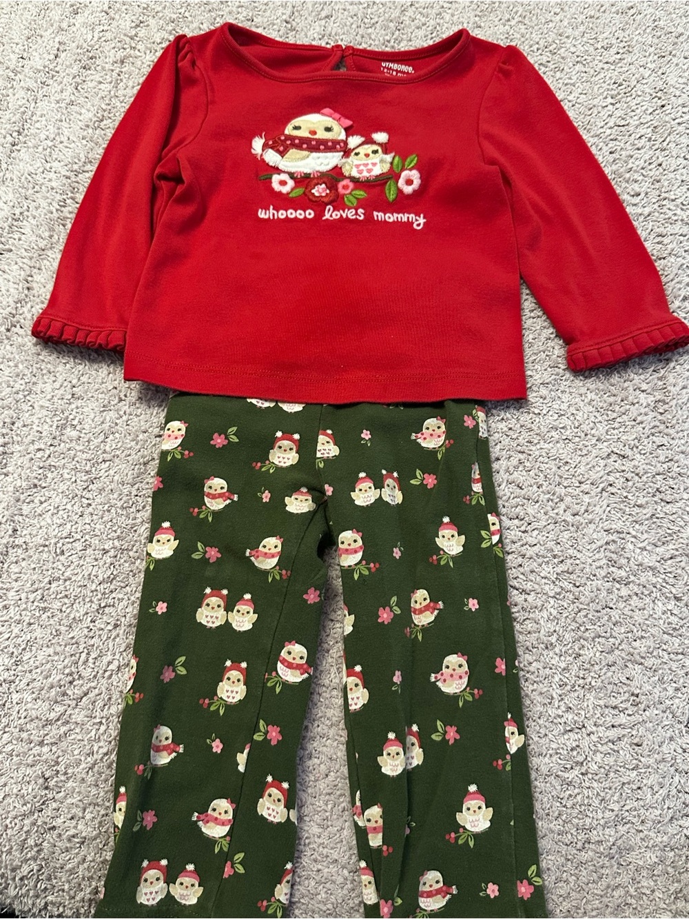 🦉 Vintage Gymboree Owl Holiday Top & Leggings Set 12-18M Christmas EUC